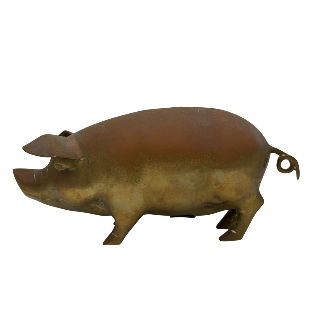 Piggy Bank Vintage Solid Brass Large Heavy Hog Fog Decor Coin Bank Patina Finish